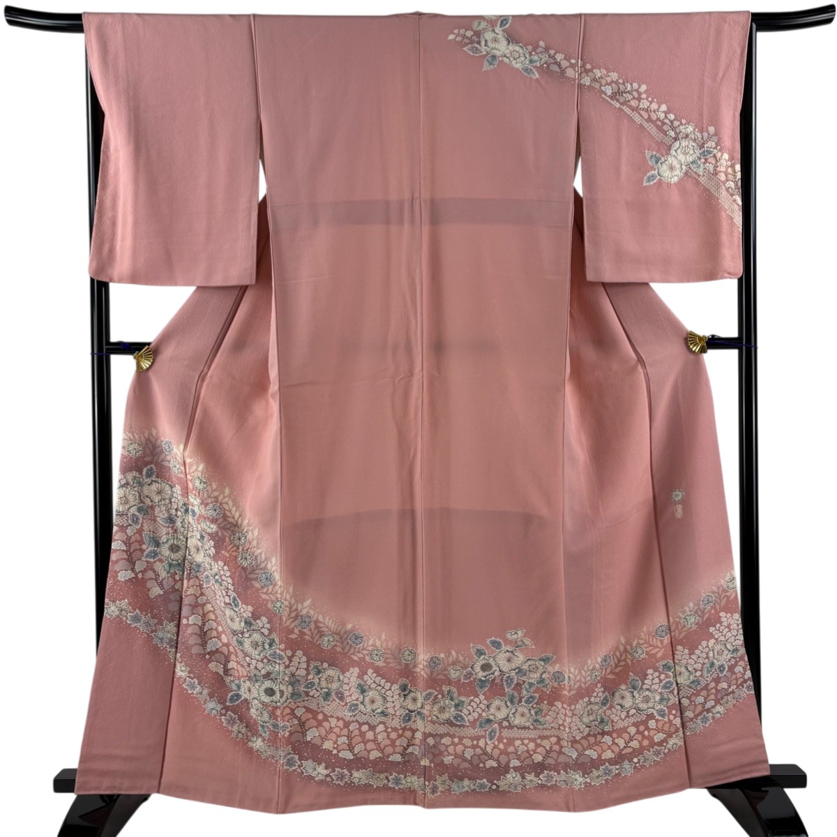 訪問着 身丈161.5cm 裄丈65.5cm M 袷 翠山工房 落款あり 辻が花 ぼかし ピンク 正絹 名品 一つ紋 【中古】
