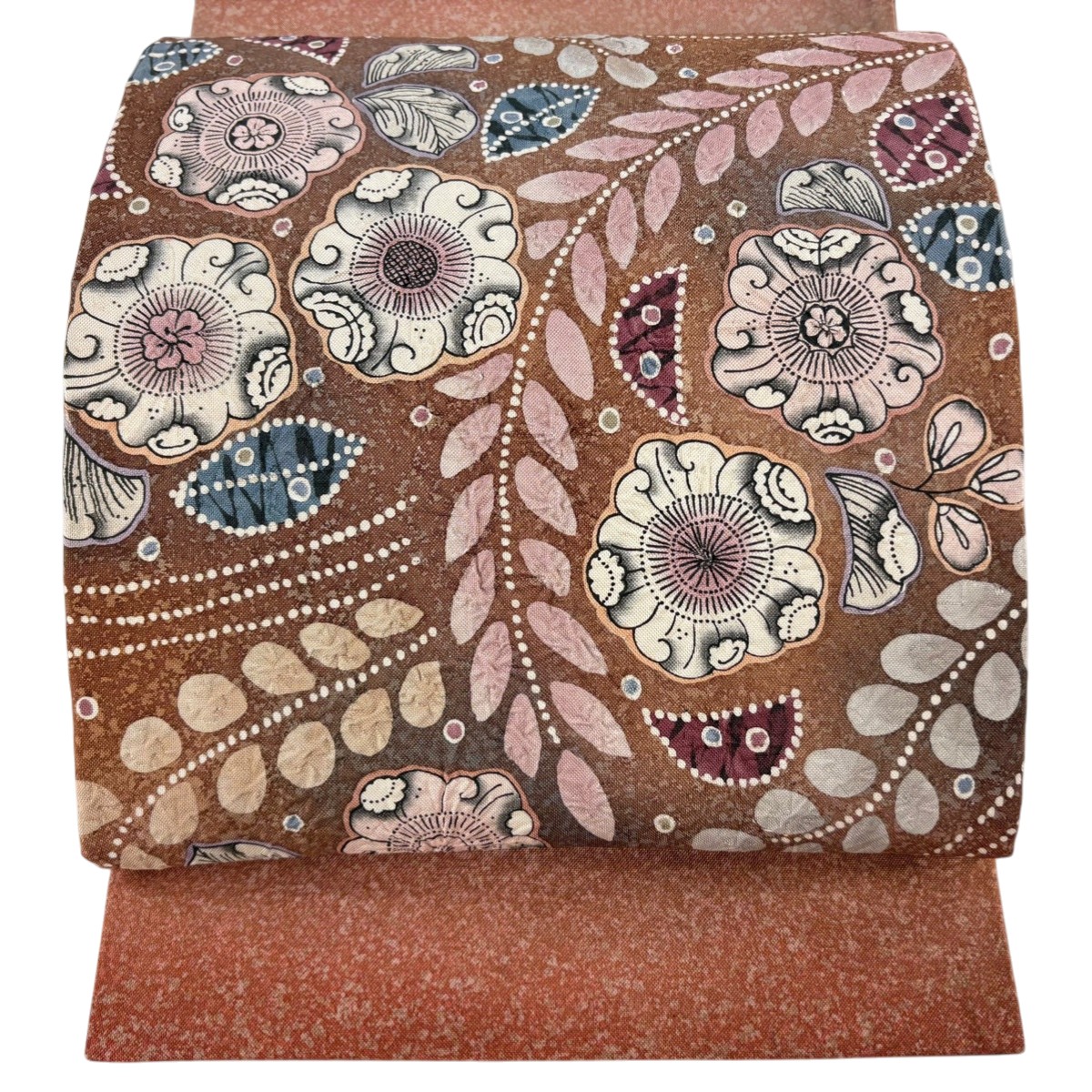 袋帯 名品 辻が花柄 ぼかし 茶色 お太鼓柄 正絹 【中古】