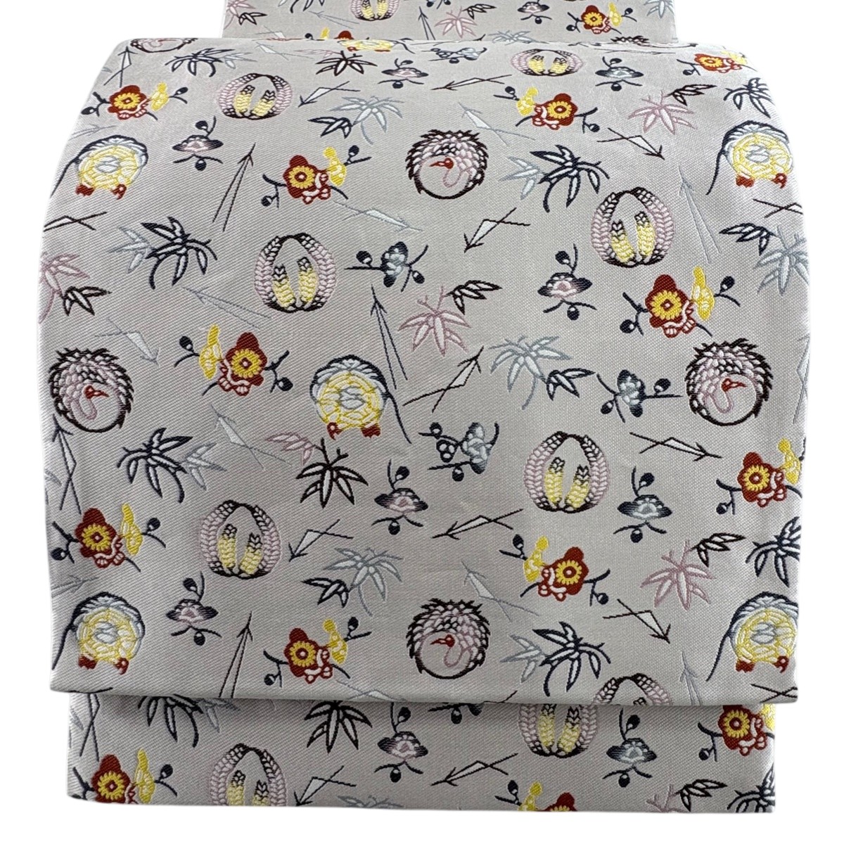袋帯 名品 松竹梅 鶴 灰紫 六通 正絹 【中古】