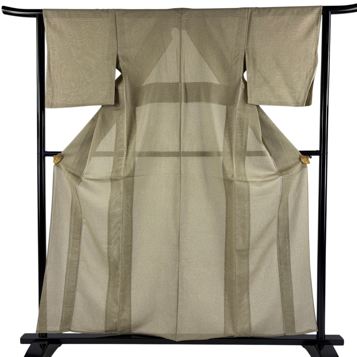 小紋 身丈158.5cm 裄丈63cm S 薄物 絽 幾何学 鶯色 正絹 秀品 【中古】
