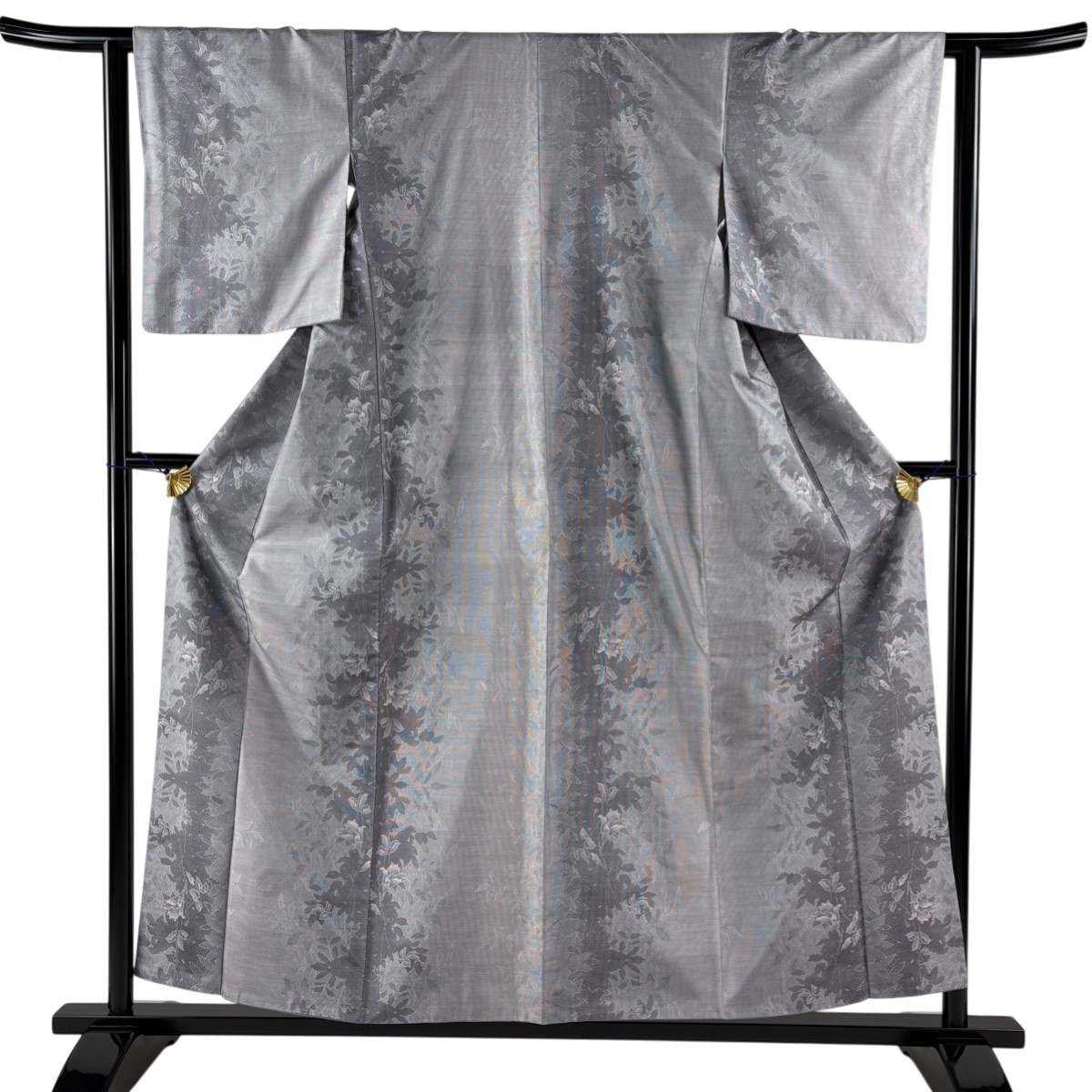 【美品】 大島紬 身丈158cm 裄丈62cm S 袷 都喜ヱ門 証紙あり 草花 灰紫 正絹 逸品 【中古】