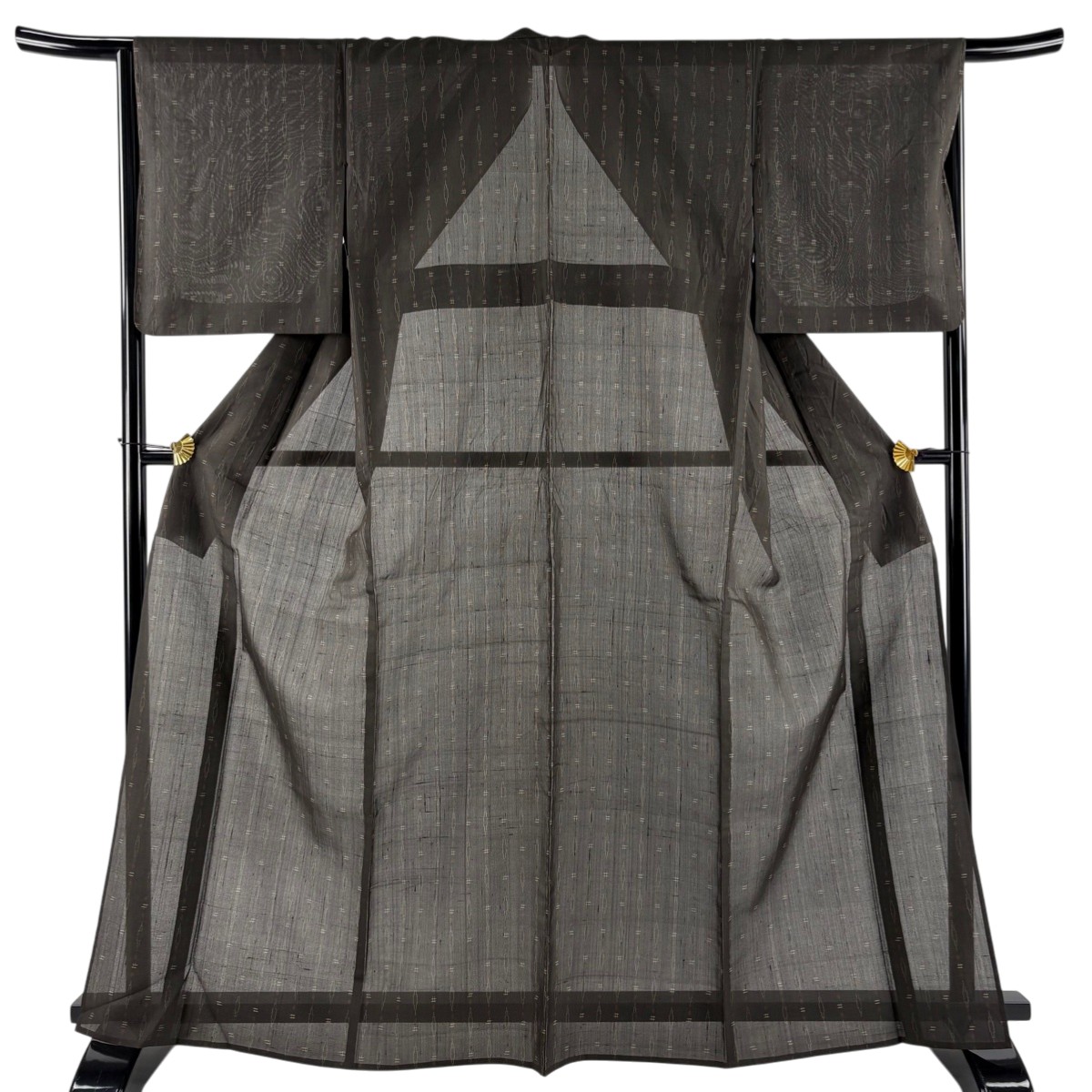紬 身丈165cm 裄丈65.5cm M 薄物 夏紬 幾何学 焦茶色 正絹 秀品 【中古】