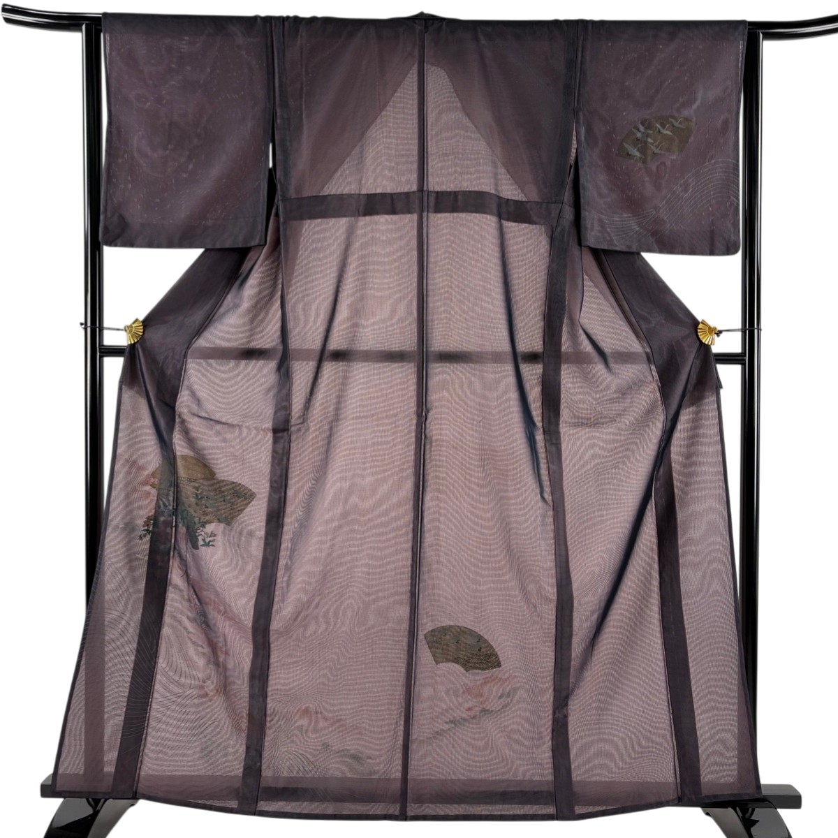 【美品】 付下げ 身丈162cm 裄丈63cm S 紗絽袷 花束 鶴 金彩 紫 正絹 秀品 【中古】