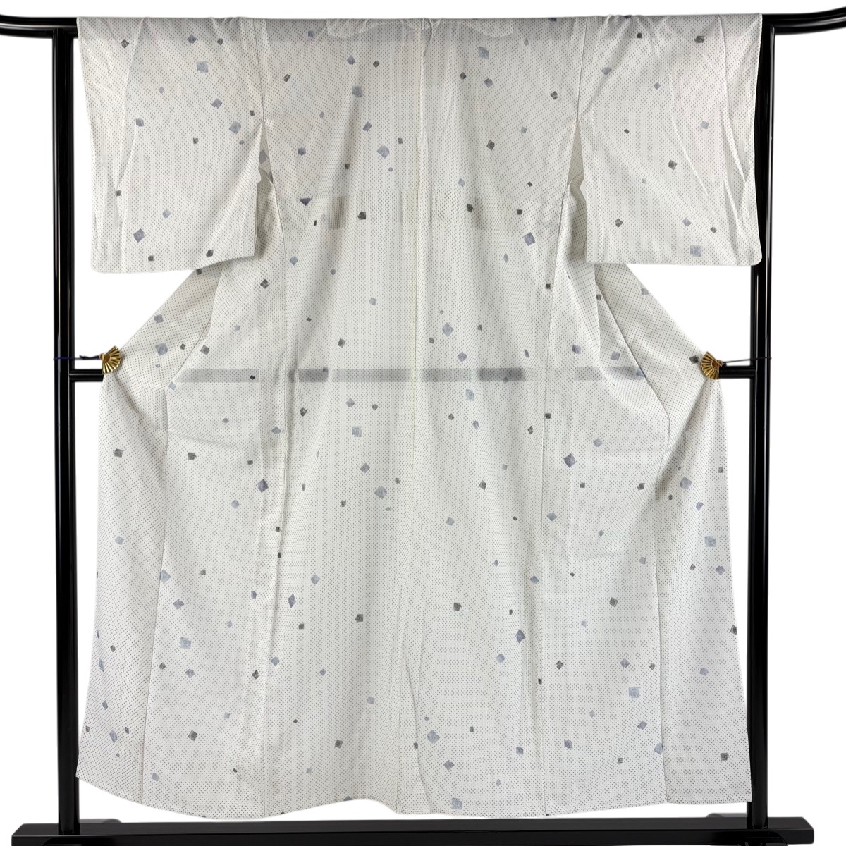 【美品】 小紋 身丈153cm 裄丈64cm M 薄物 絽 幾何学 小花 白 正絹 秀品 【中古】 9,086円