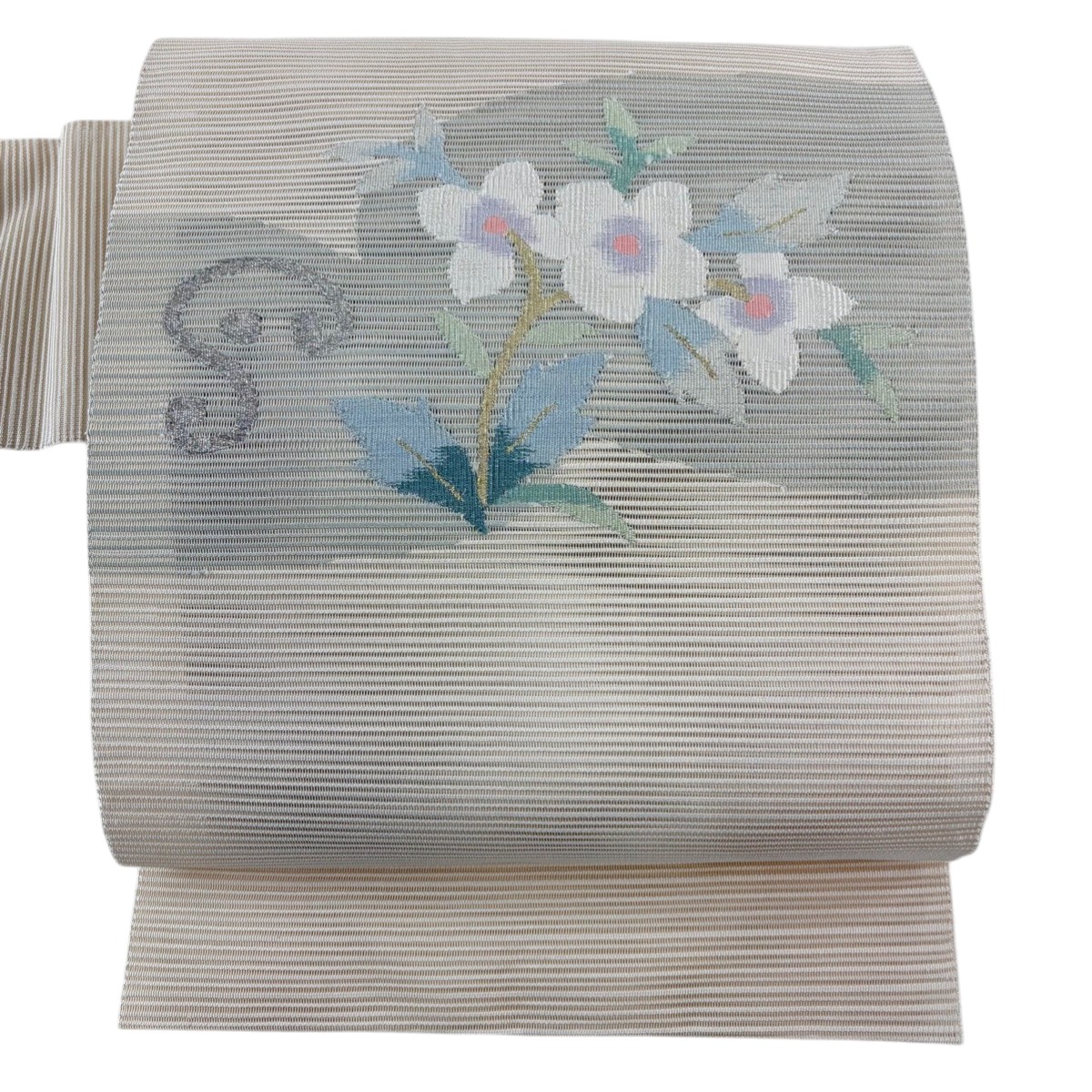 【美品】 名古屋帯 秀品 夏帯 絽 草花 霞 金銀糸 ベージュ 正絹 【中古】 8,850円