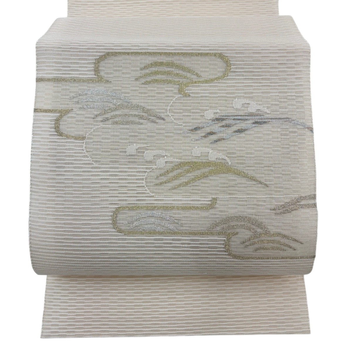 名古屋帯 秀品 夏帯 松葉仕立て 八寸名古屋帯 ヱ霞 波 金銀糸 ベージュ 正絹 【中古】