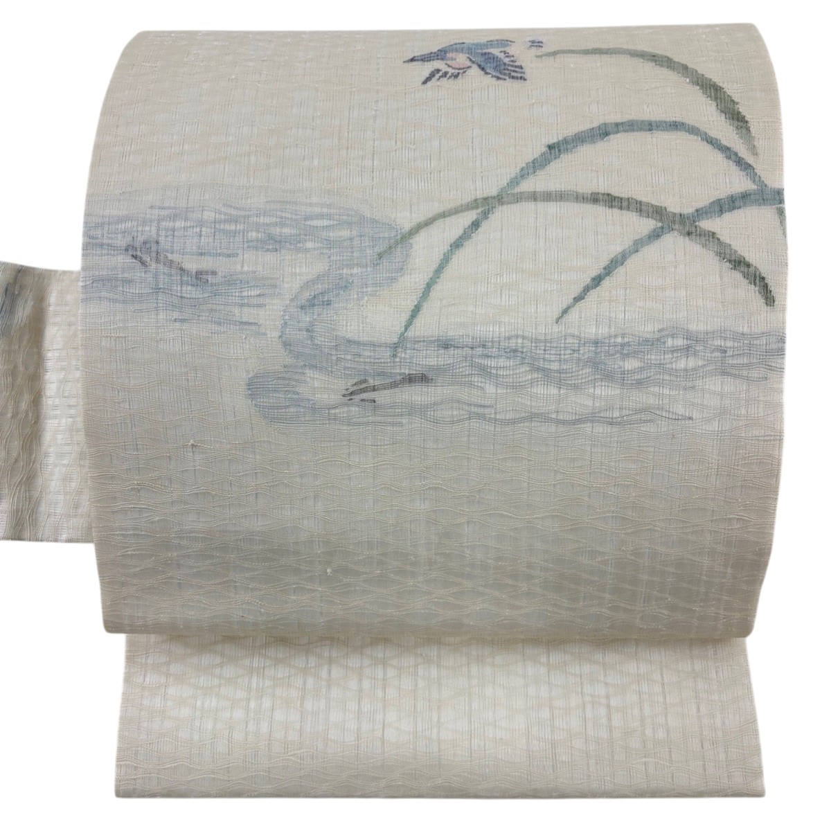 【美品】 名古屋帯 秀品 夏帯 鳥 葉柄 金糸 ベージュ 正絹 【中古】