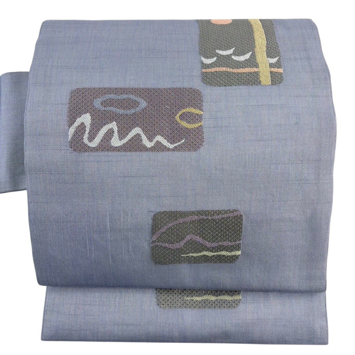 【美品】 名古屋帯 秀品 夏帯 紗 幾何学 樹木 金糸 薄紫 正絹 【中古】