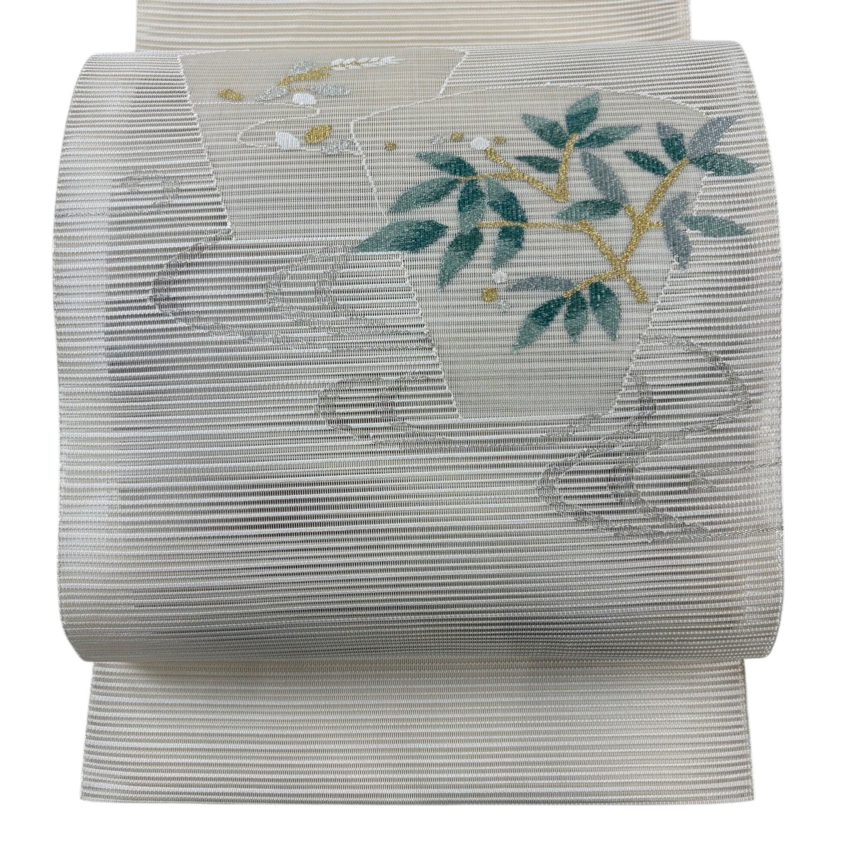 【美品】 名古屋帯 秀品 夏帯 絽 八寸名古屋帯 松葉仕立て トンネル仕立て 葉と実 流水 金銀糸 ベージュ 正絹 【中古】