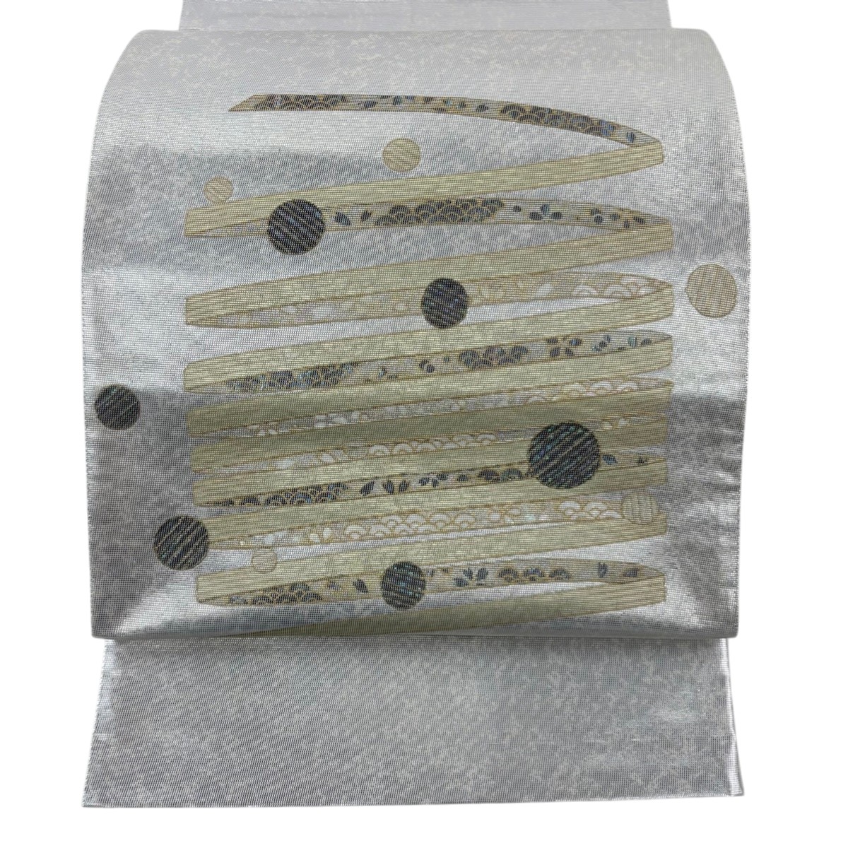 【美品】 袋帯 秀品 鬘帯 青海波 箔 金彩 銀色 お太鼓柄 正絹 【中古】