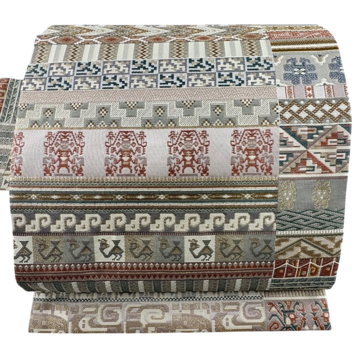 【美品】 名古屋帯 名品 人物 鳥 金糸 クリーム 正絹 【中古】 13,350円