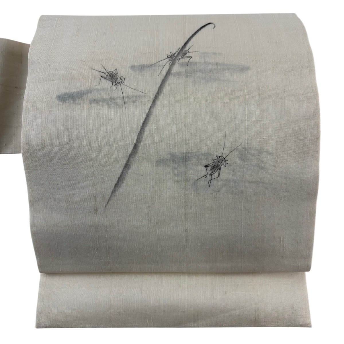 【美品】 名古屋帯 名品 落款あり 夏帯 夏紬地 秋の虫 ベージュ 正絹 【中古】