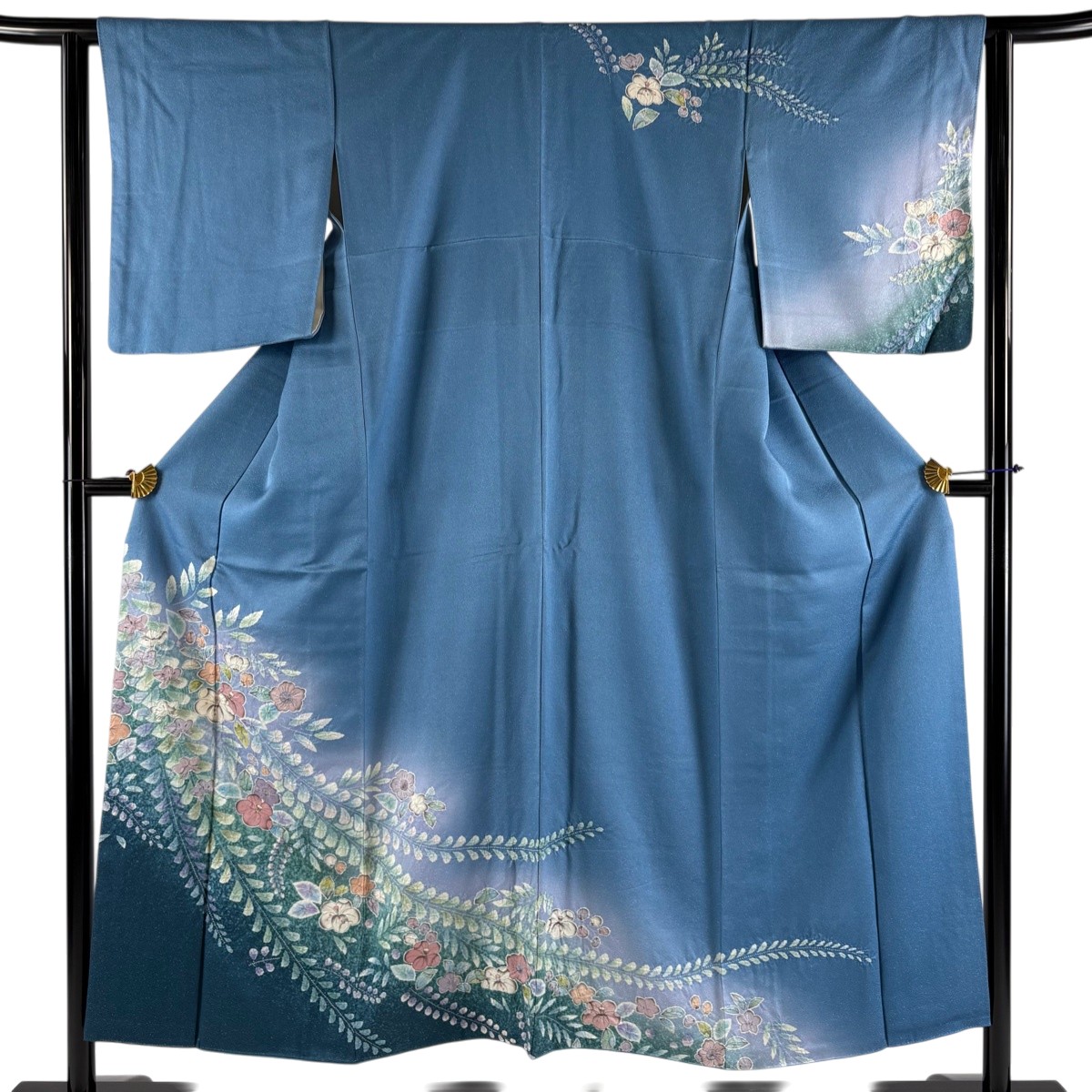 【美品】 訪問着 身丈151cm 裄丈63cm S 袷 辻が花 銀通し ぼかし 青 正絹 名品 【中古】