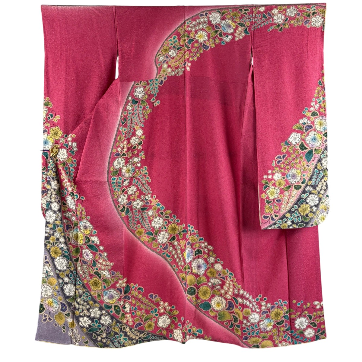 【美品】 振袖 身丈154.5cm 裄丈62cm S 袷 辻が花柄 金通し 染め分け 濃ピンク 正絹 名品 【中古】