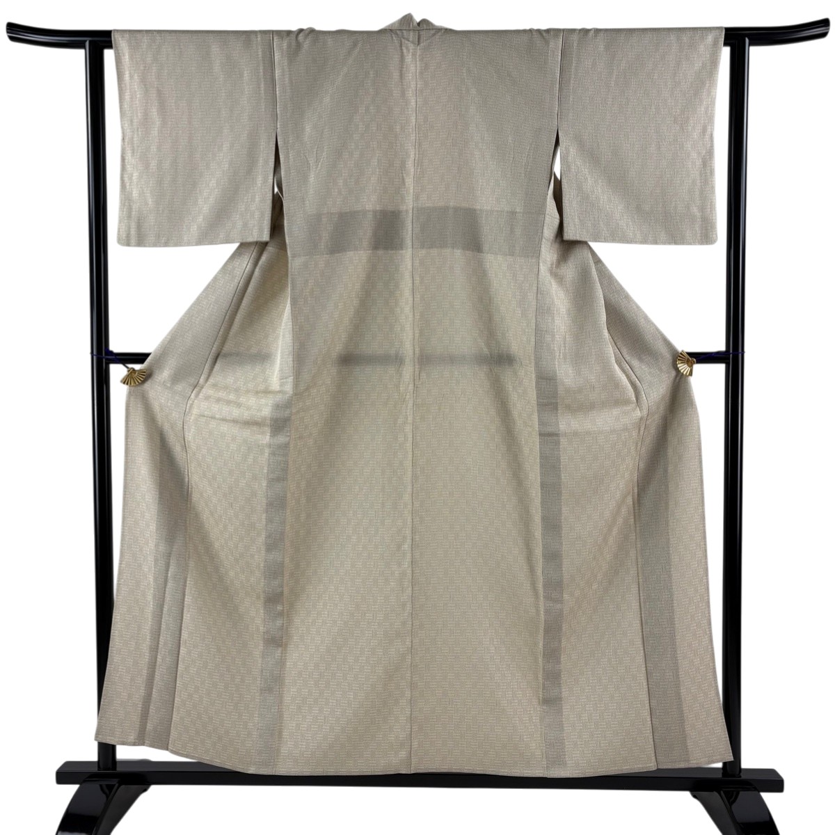 お召 身丈157.5cm 裄丈62cm S 単衣 バチ衿 幾何学 灰茶 正絹 名品 【中古】
