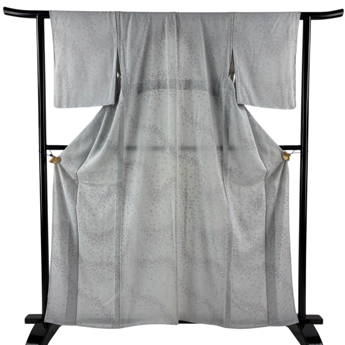 【美品】 小紋 身丈161cm 裄丈62.5cm S 紗絽袷 扇 灰色 正絹 名品 【中古】