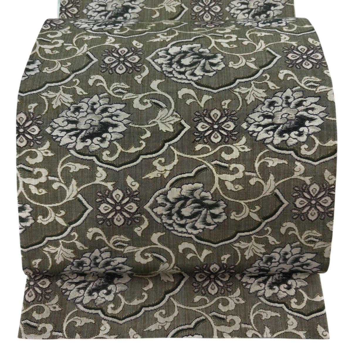 【美品】 袋帯 秀品 花唐草 箔 緑 全通 正絹 【中古】