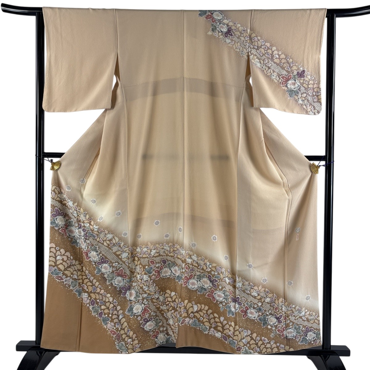 訪問着 身丈158.5cm 裄丈64.5cm M 袷 翠山工房 落款あり 辻が花 ぼかし ベージュ 正絹 名品 【中古】