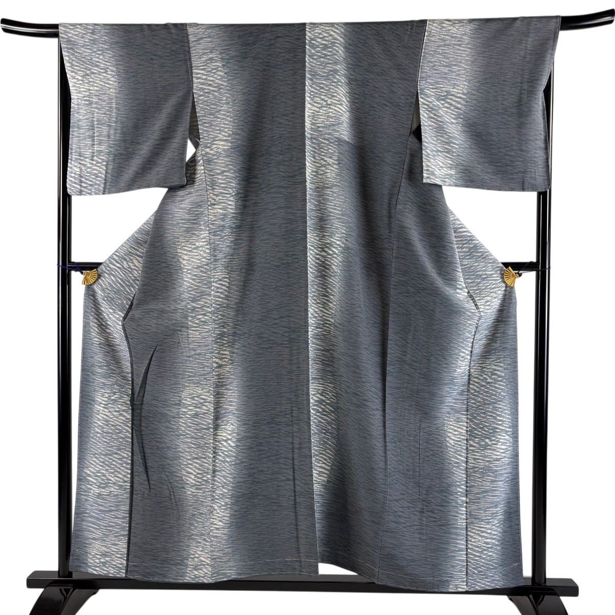 小紋 身丈156.5cm 裄丈68cm L 袷 幾何学 ぼかし 青灰色 正絹 名品 【中古】