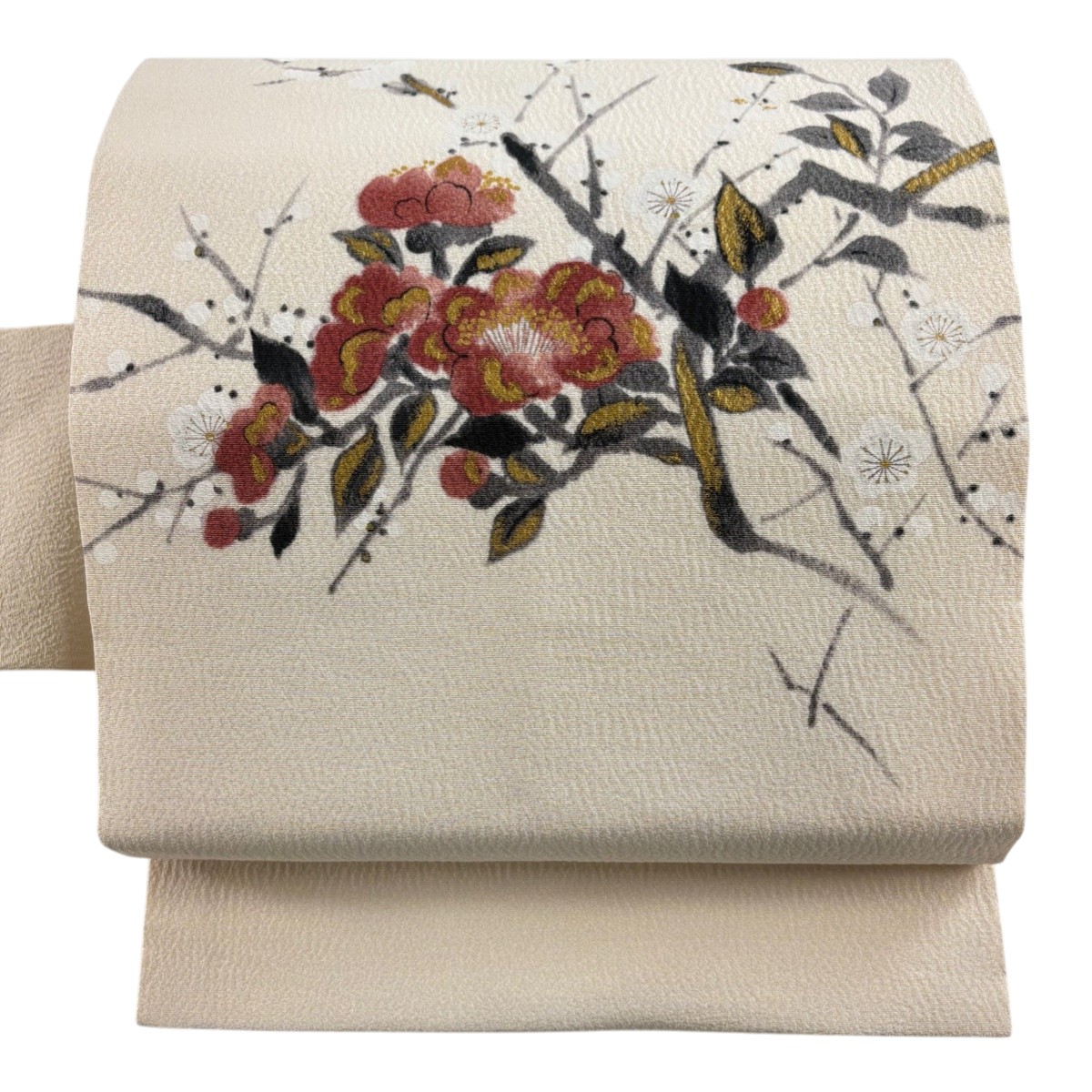 【美品】 名古屋帯 名品 落款あり 山科春宣 枝梅 枝花 金彩 クリーム 正絹 【中古】 13,172円