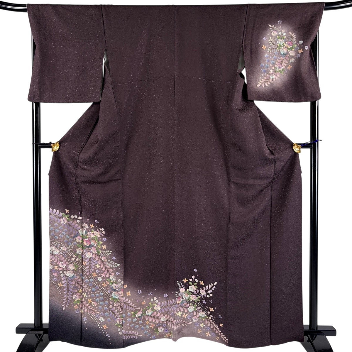 【美品】 付下げ 身丈163.5cm 裄丈69.5cm L 袷 辻が花 銀通し ぼかし 紫 正絹 名品 【中古】