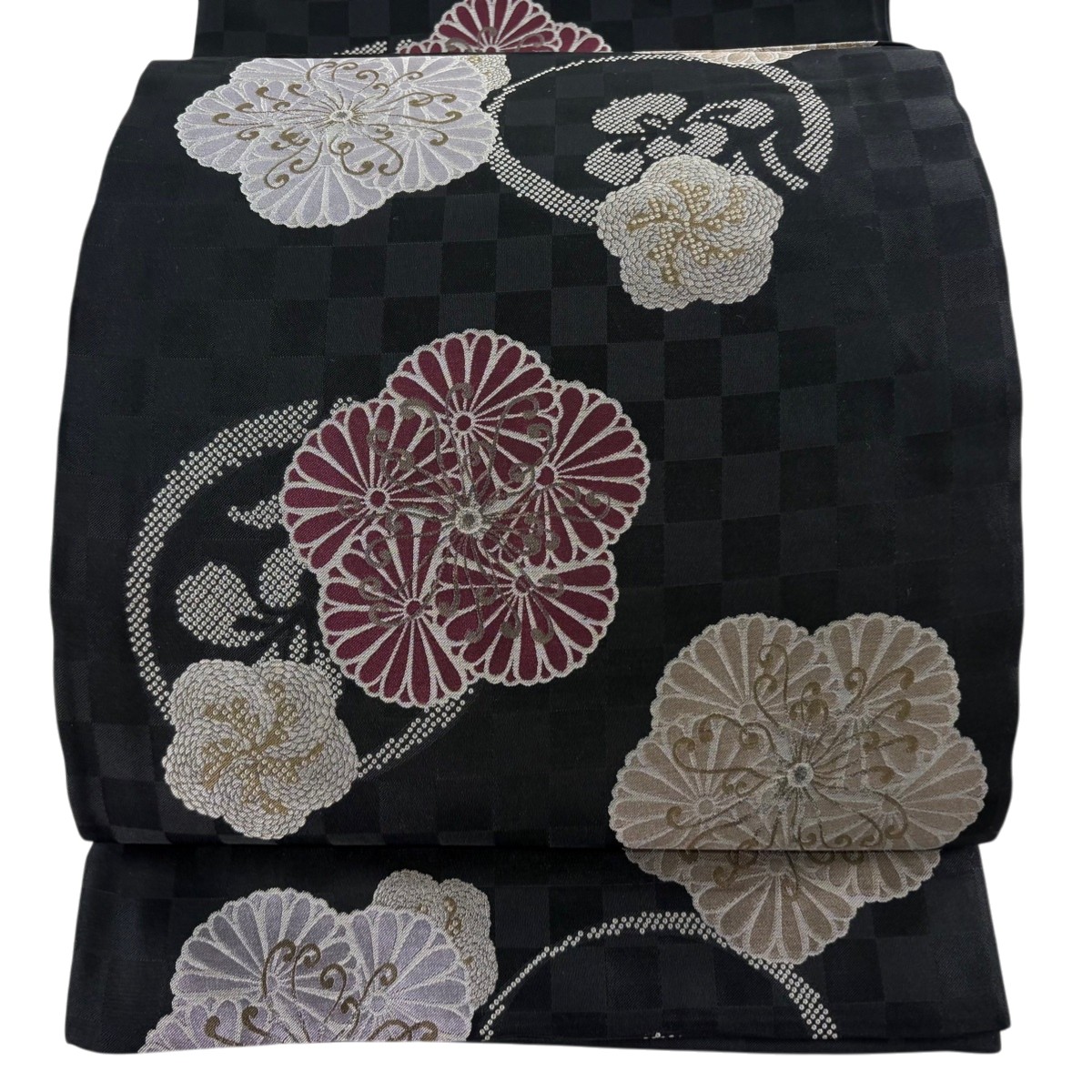 袋名古屋帯 秀品 菊 梅 墨色 正絹 【中古】