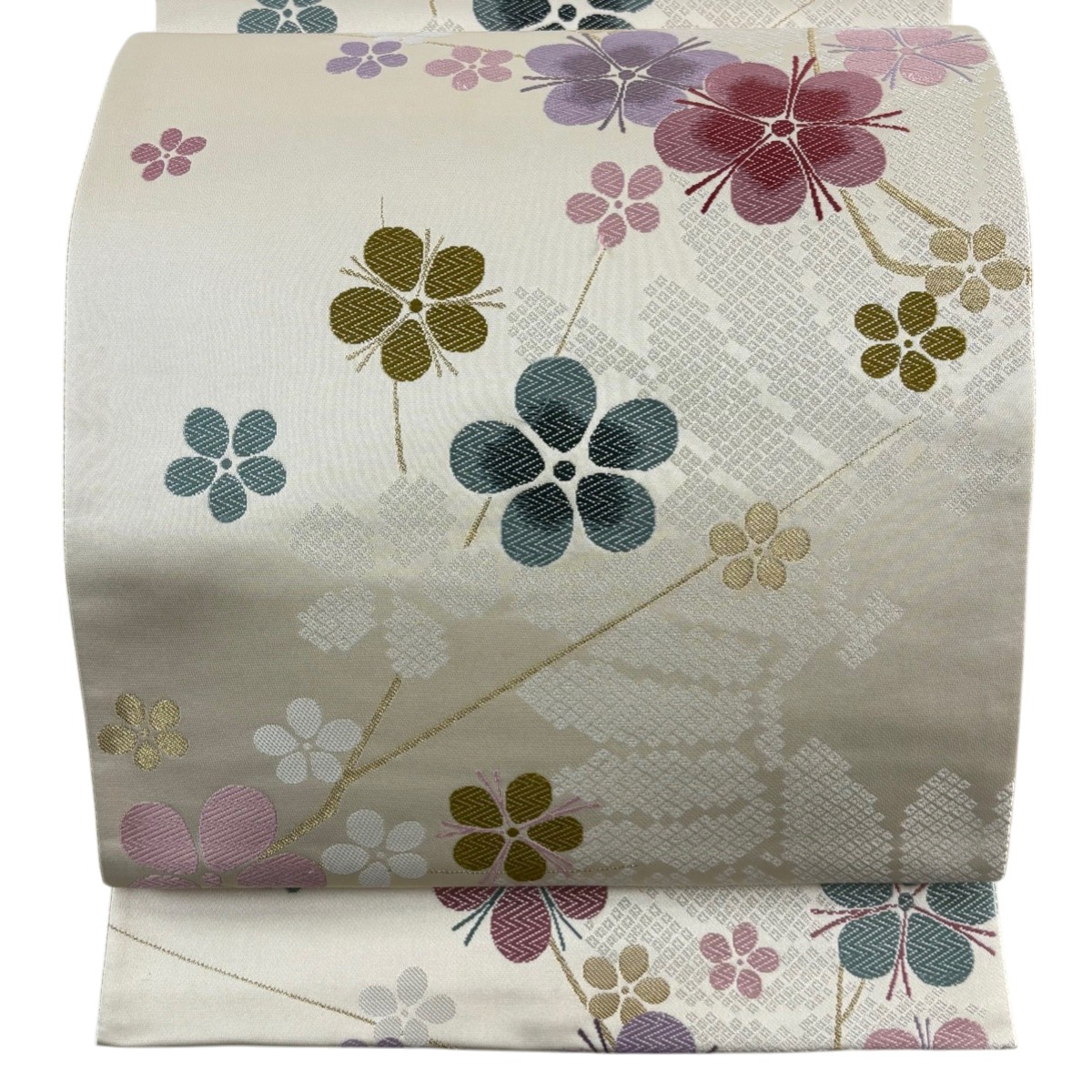 袋帯 秀品 梅 金糸 ベージュ 六通 正絹 【中古】