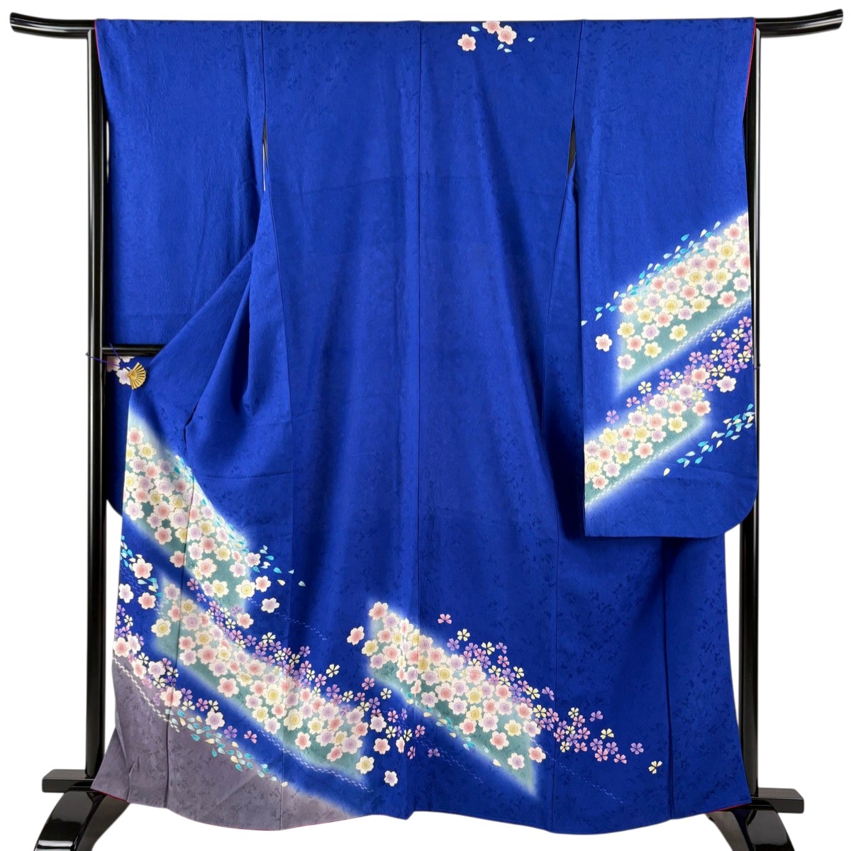 振袖 身丈164.5cm 裄丈65cm M 袷 桜 金彩 金糸 青 正絹 秀品 【中古】