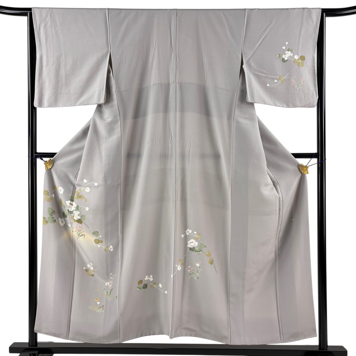 付下げ 身丈154cm 裄丈64cm M 袷 落款あり 枝花 ぼかし 灰紫 正絹 秀品 【中古】