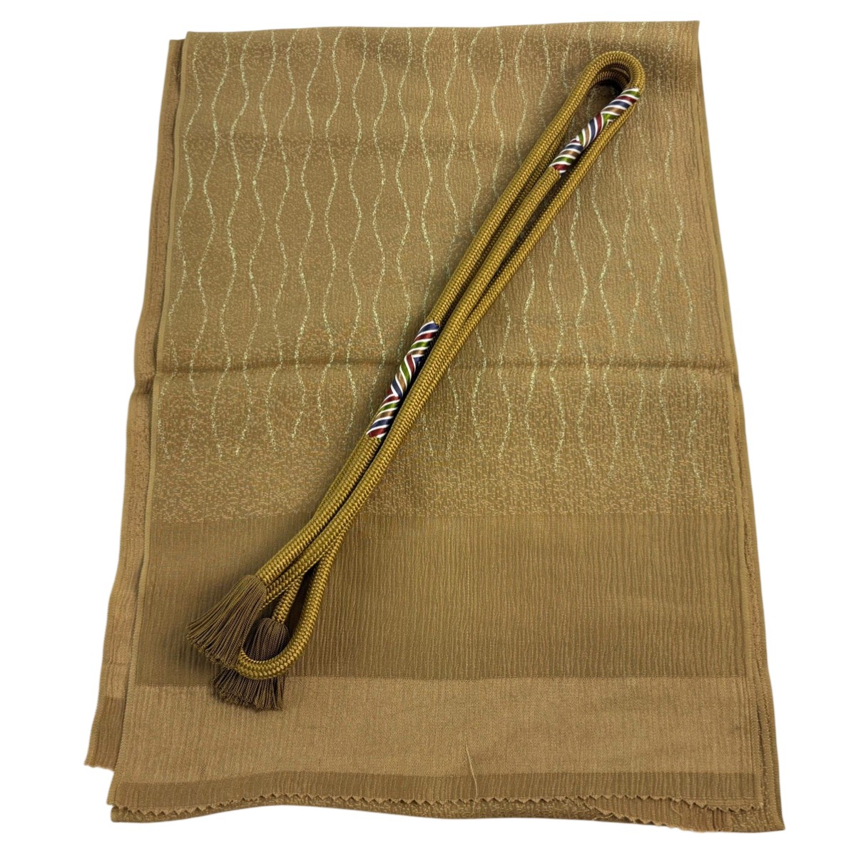 【美品】 和装セット 優品 帯締め帯揚げ2点セット 立涌 薄茶色 正絹 和装小物 【中古】