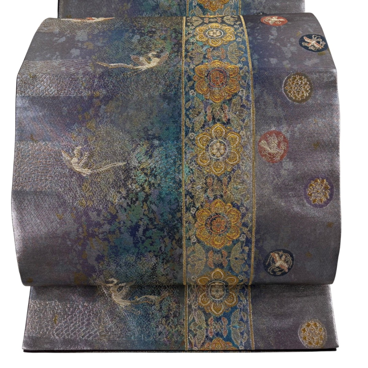 【美品】 袋帯 秀品 正倉院松皮取文 花鳥 箔 金糸 薄紫 六通 正絹 【中古】 6,600円