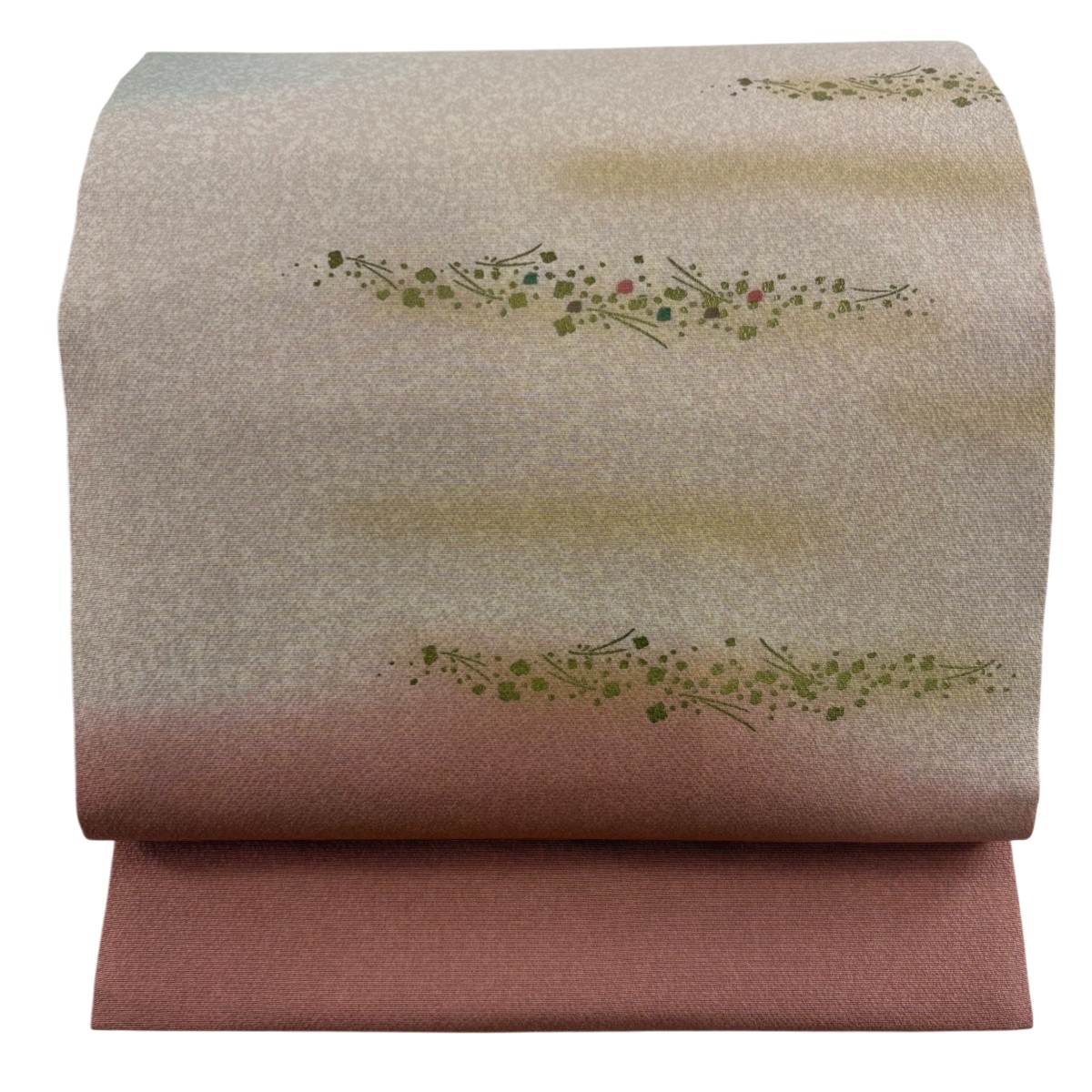名古屋帯 秀品 箔散らし柄 松葉 金彩 染め分け ピンク 正絹 【中古】