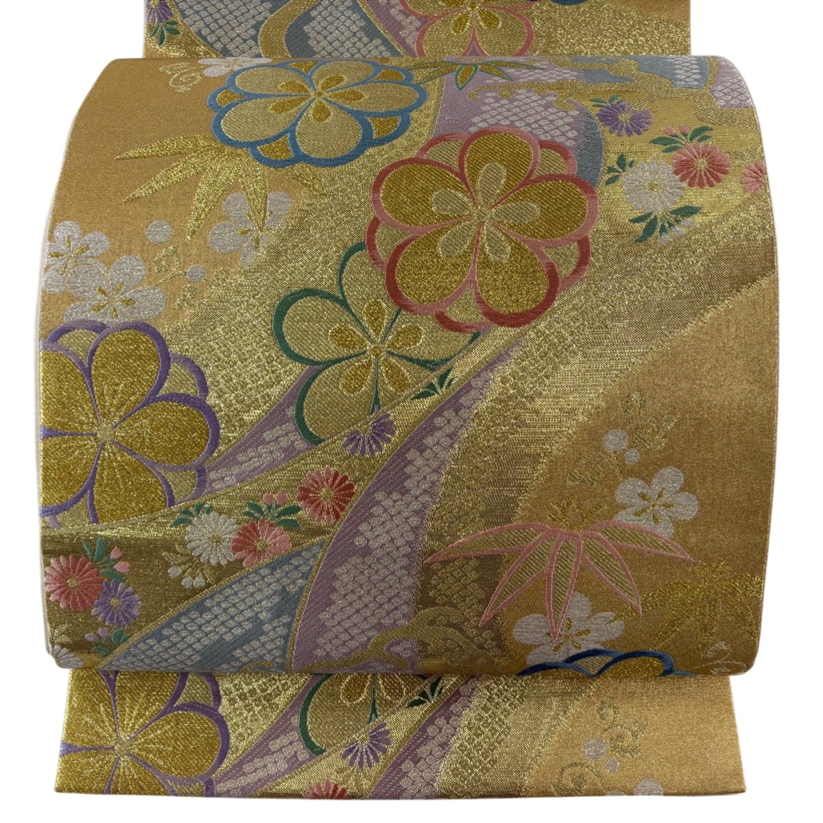 【美品】 袋帯 秀品 悠遊 朱雀 梅 笹 金糸 箔 金色 六通 正絹 【中古】
