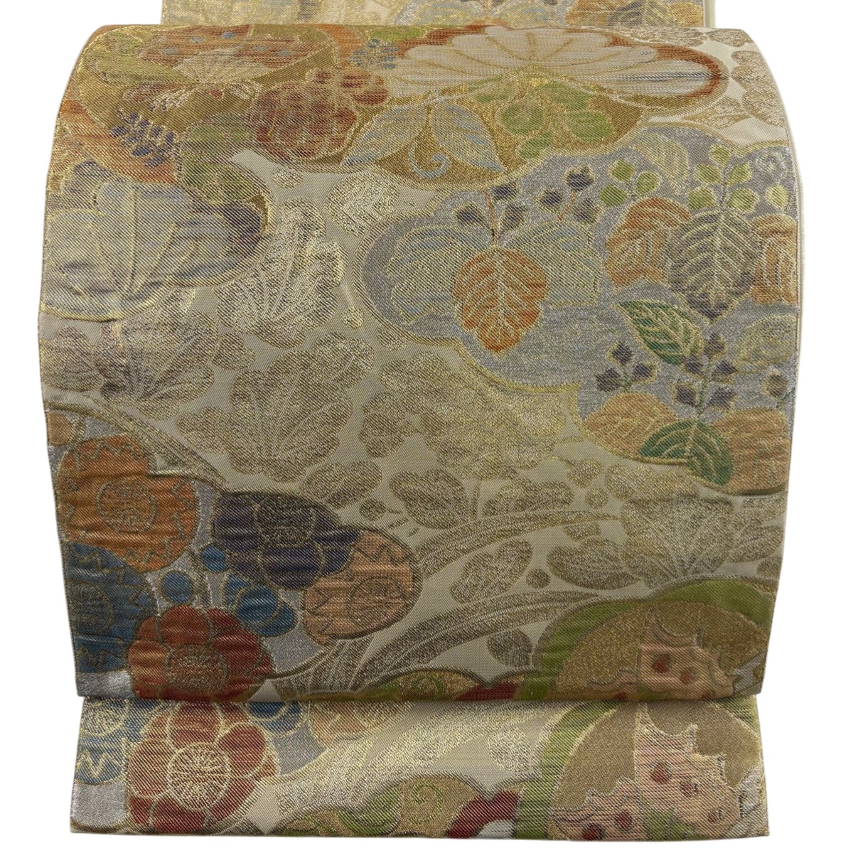 袋帯 秀品 川島織物 落款あり 蝶 松 箔 金銀糸 薄黄 六通 正絹 【中古】