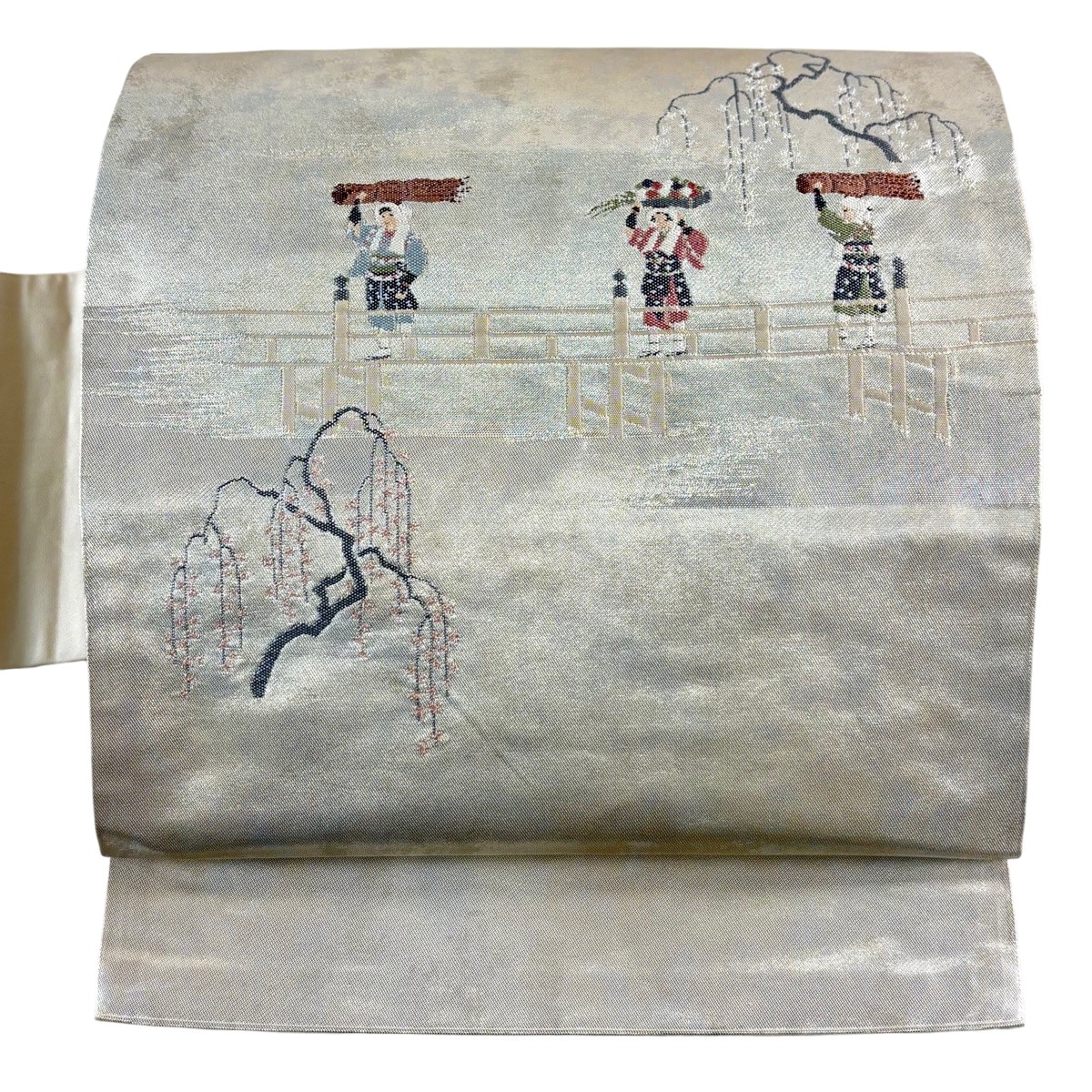 【美品】 名古屋帯 秀品 大原女 箔 銀色 正絹 【中古】 8,850円