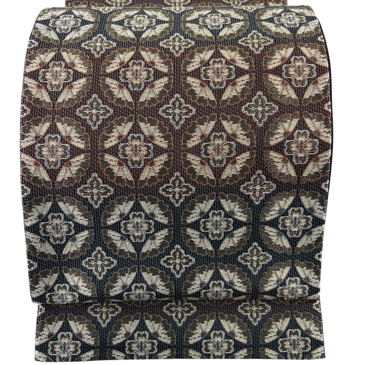 【美品】 袋帯 名品 七宝 花 金糸 紺色 六通 正絹 【中古】