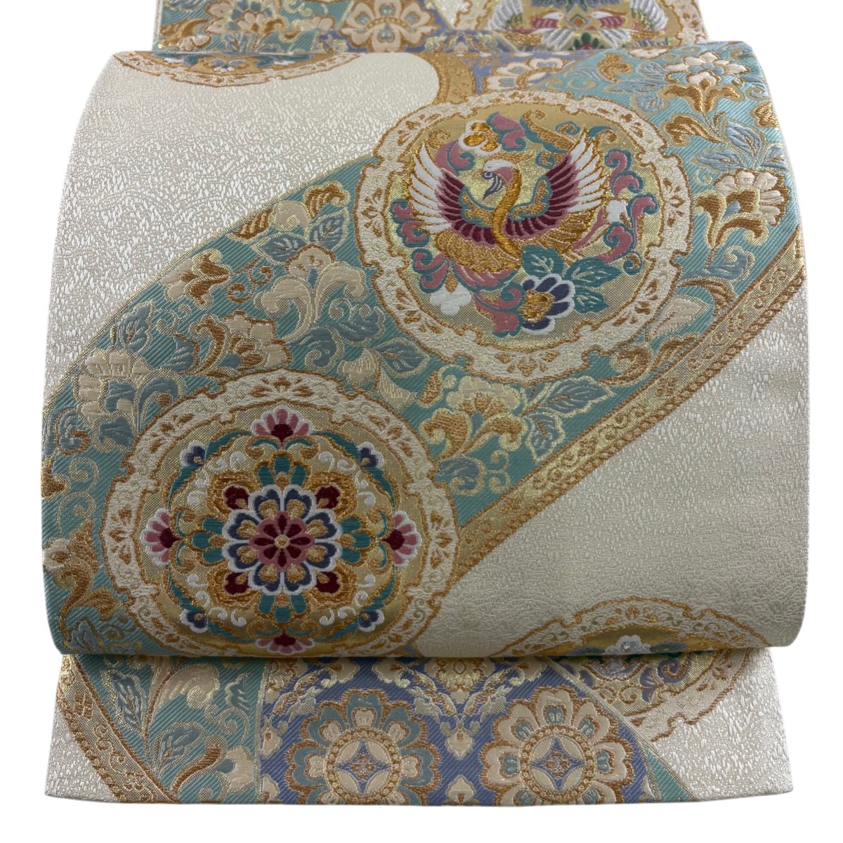 【美品】 袋帯 秀品 華文 鳳凰 金銀糸 箔 薄黄 六通 正絹 【中古】