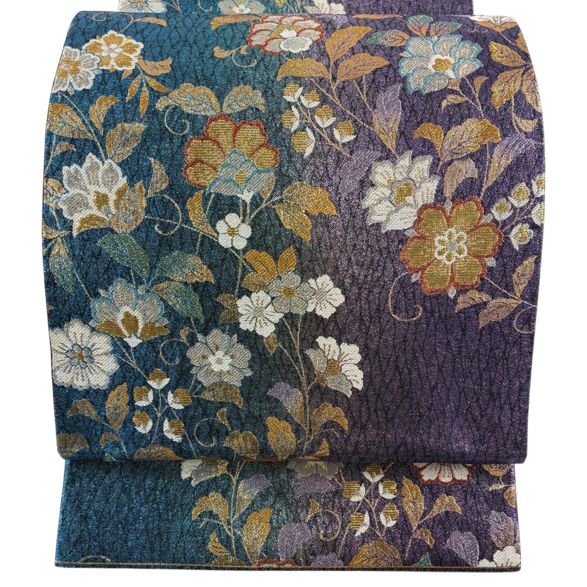 【美品】 袋帯 秀品 花唐草 箔 金銀糸 紫 六通 正絹 【中古】
