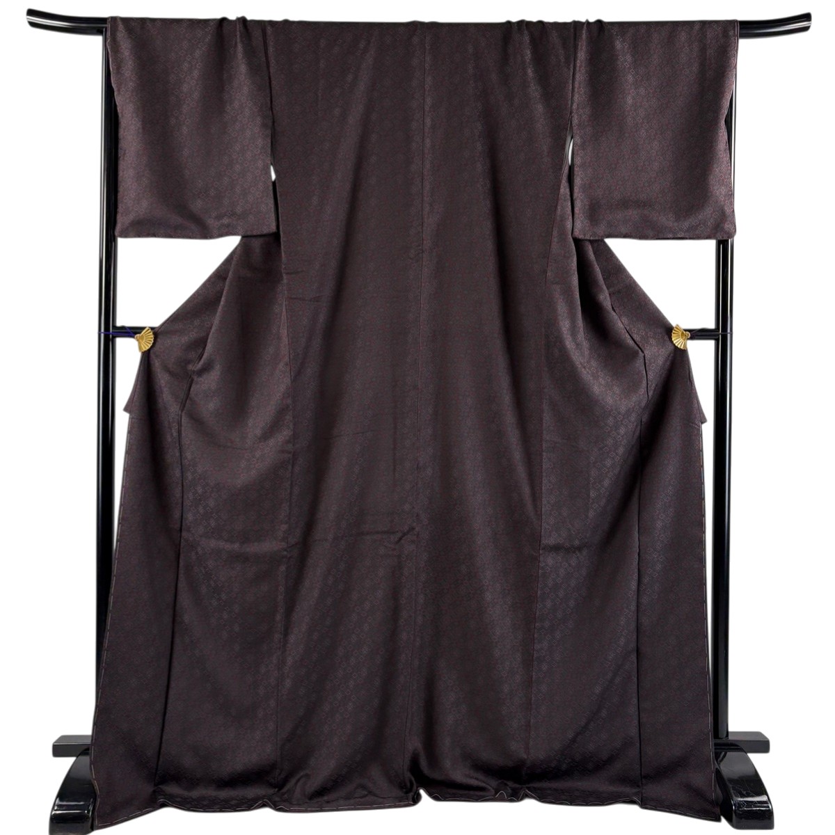 【美品】 お召 身丈175cm 裄丈71cm L 袷 幾何学 赤茶 正絹 逸品 【中古】