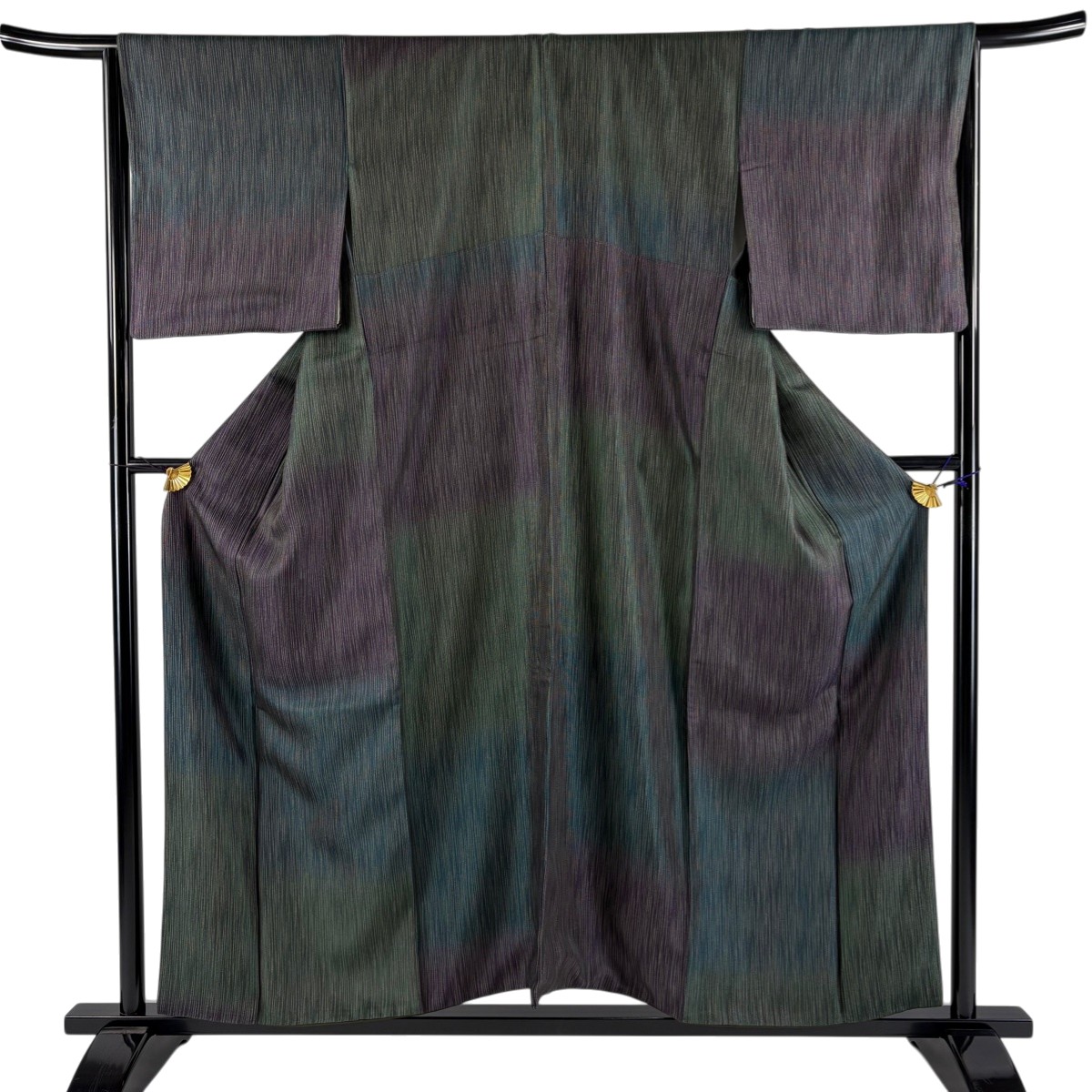 【美品】 お召 身丈155.5cm 裄丈66cm M 袷 縞 青緑 正絹 逸品 【中古】