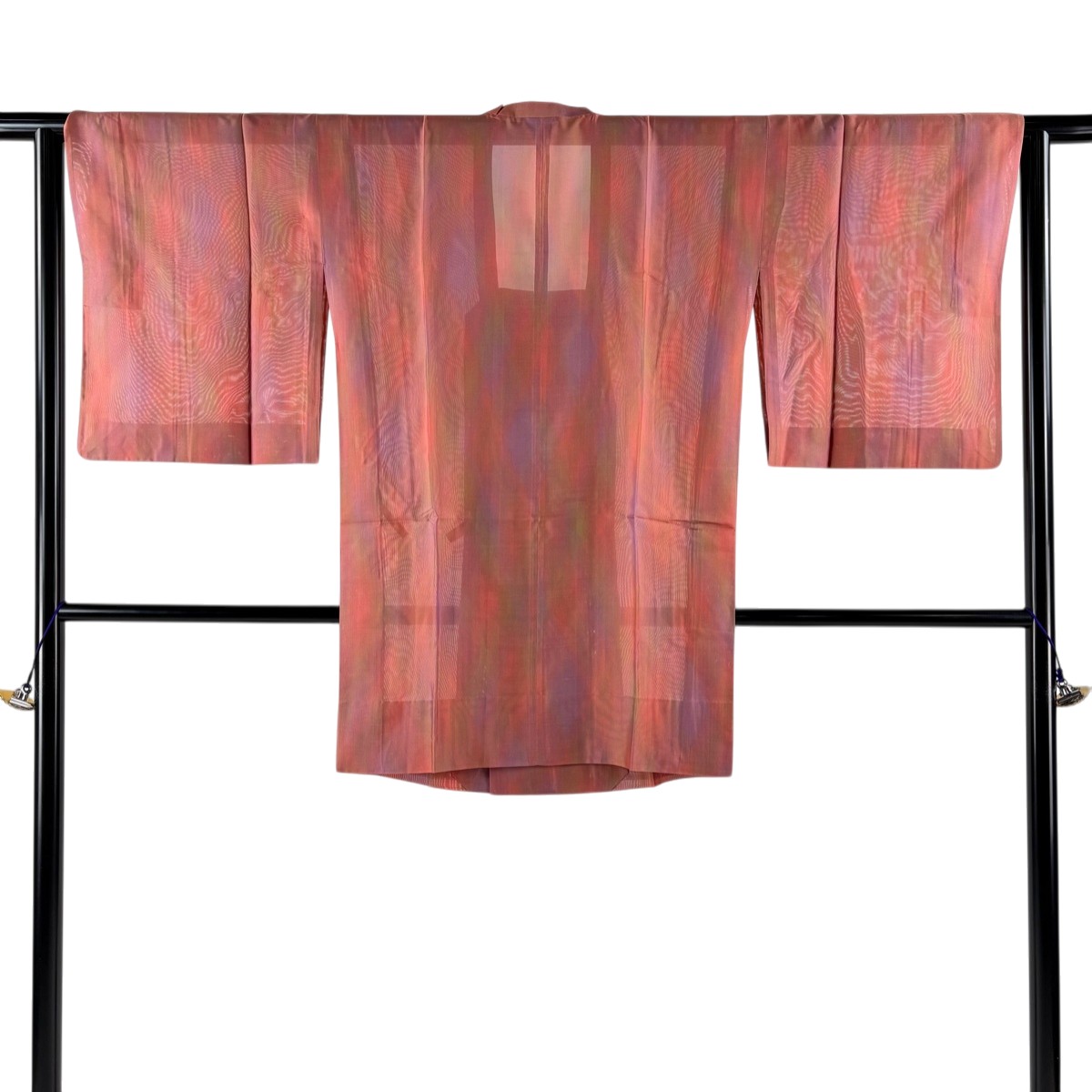 道行 身丈88.5cm 裄丈63cm S 和装コート 角衿 縞 縦ぼかし ピンク 正絹 秀品 【中古】