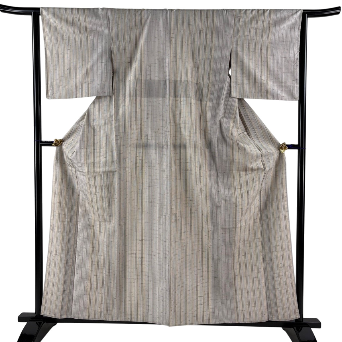 紬 身丈161cm 裄丈63cm S 単衣 縦縞 薄小豆 正絹 秀品 【中古】