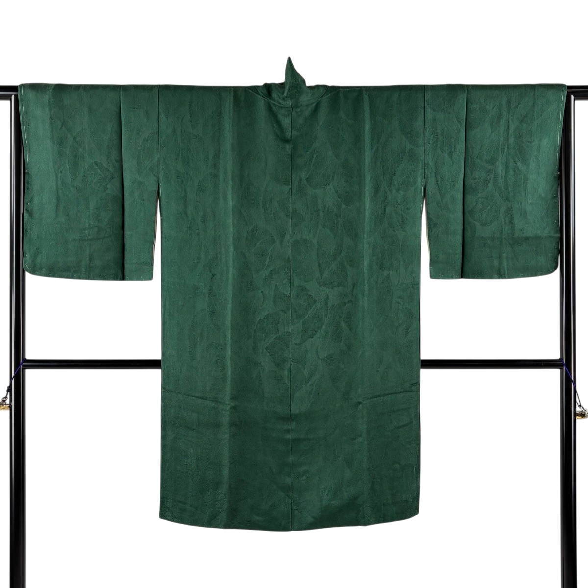 道中着 身丈101cm 裄丈66cm M 和装コート 地紋 緑 正絹 秀品 【中古】