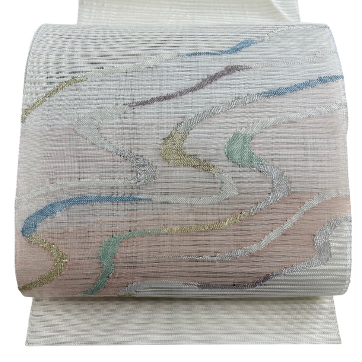 名古屋帯 秀品 夏帯 絽 八寸名古屋帯 松葉仕立て トンネル仕立て 流水 金銀糸 クリーム 正絹 【中古】