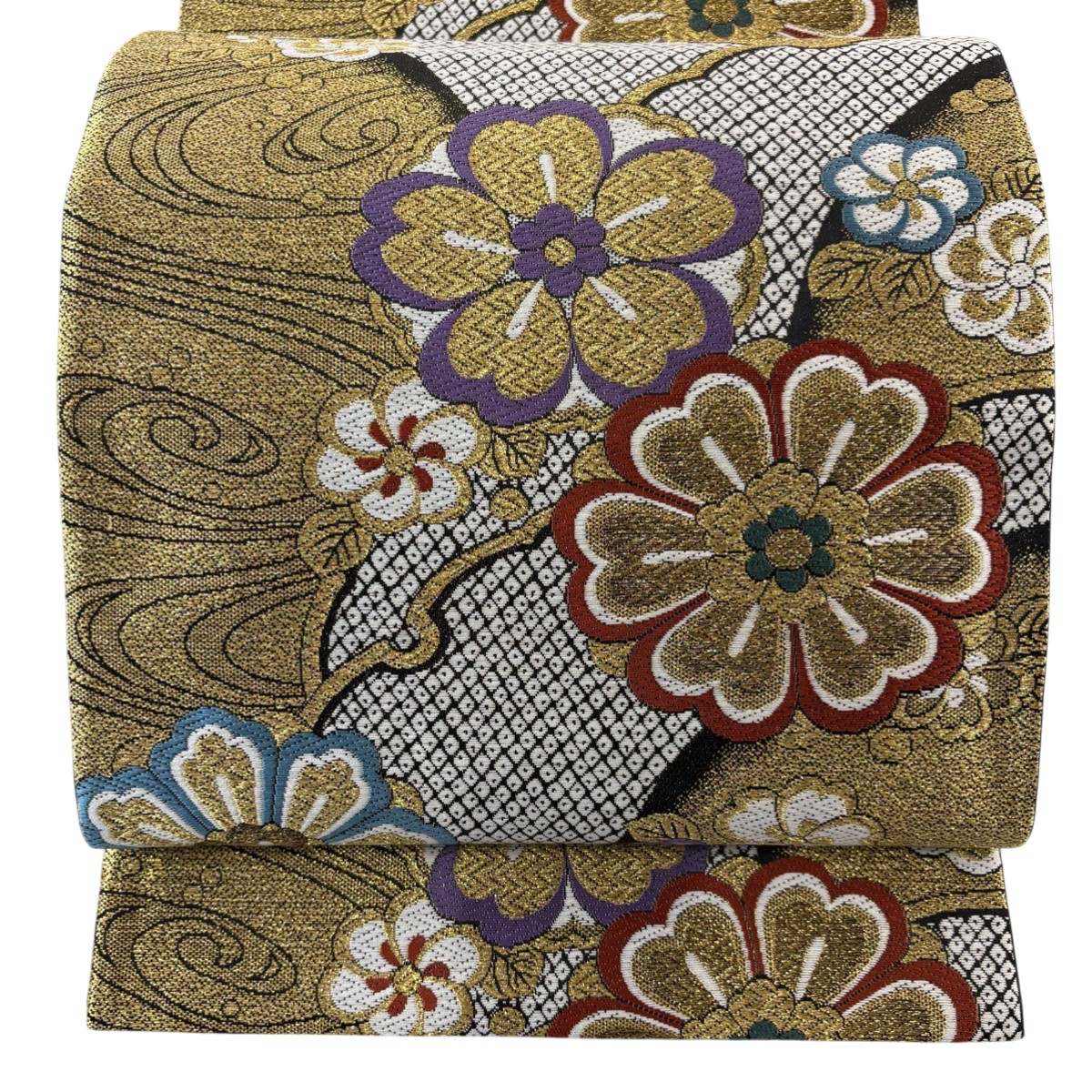 【美品】 袋帯 秀品 やまと 桜 雪芝 金糸 墨色 六通 正絹 【中古】