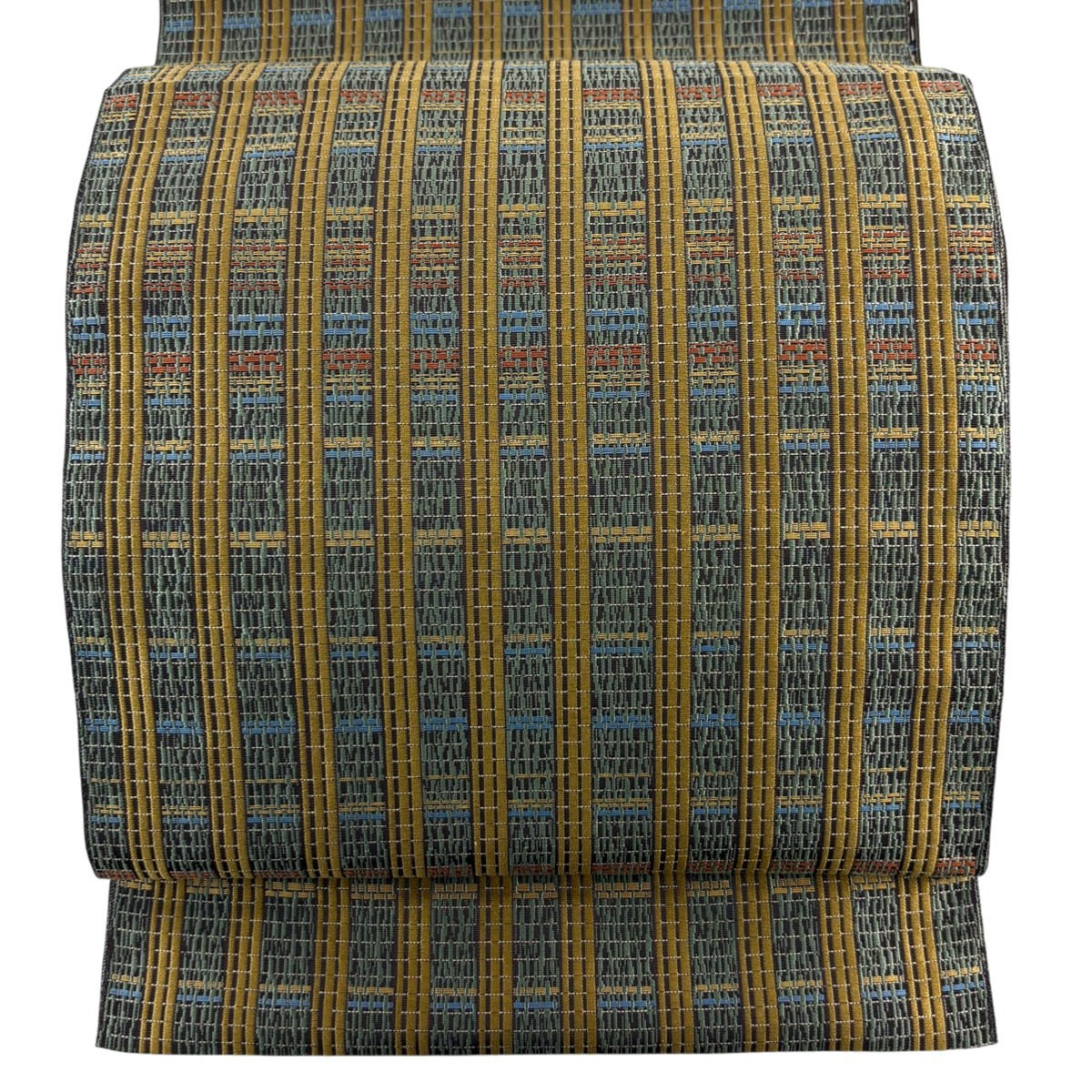 【美品】 名古屋帯 逸品 証紙あり 本場筑前博多織 八寸名古屋帯 松葉仕立て 縞 黄土色 正絹 【中古】