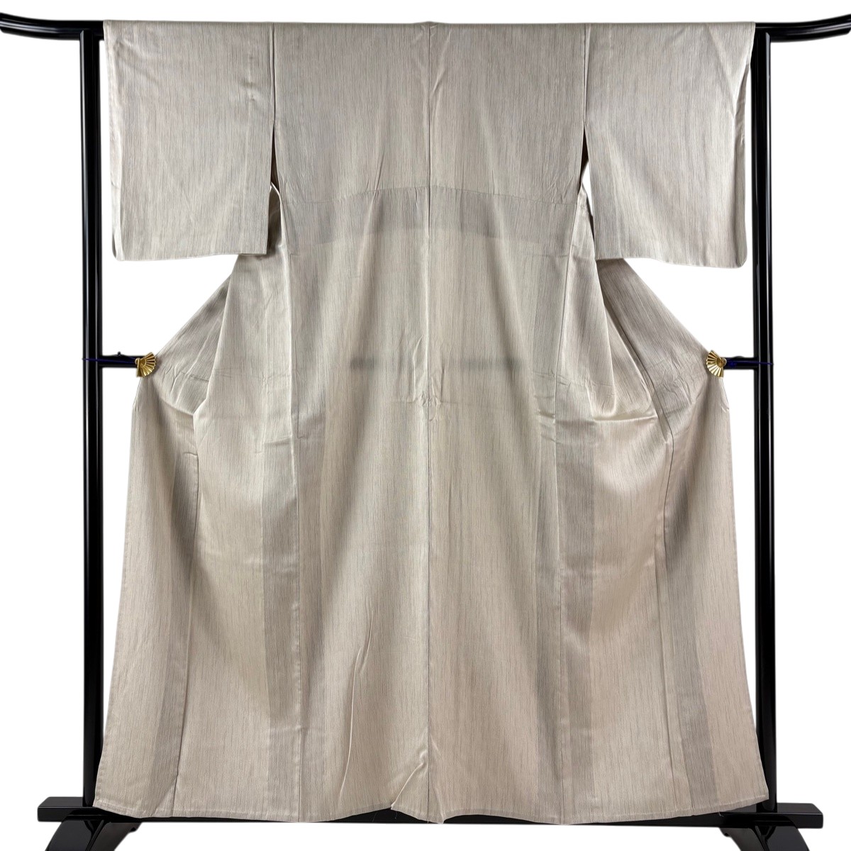 【美品】 お召 身丈158cm 裄丈63cm S 単衣 縦縞 灰茶 正絹 逸品 【中古】
