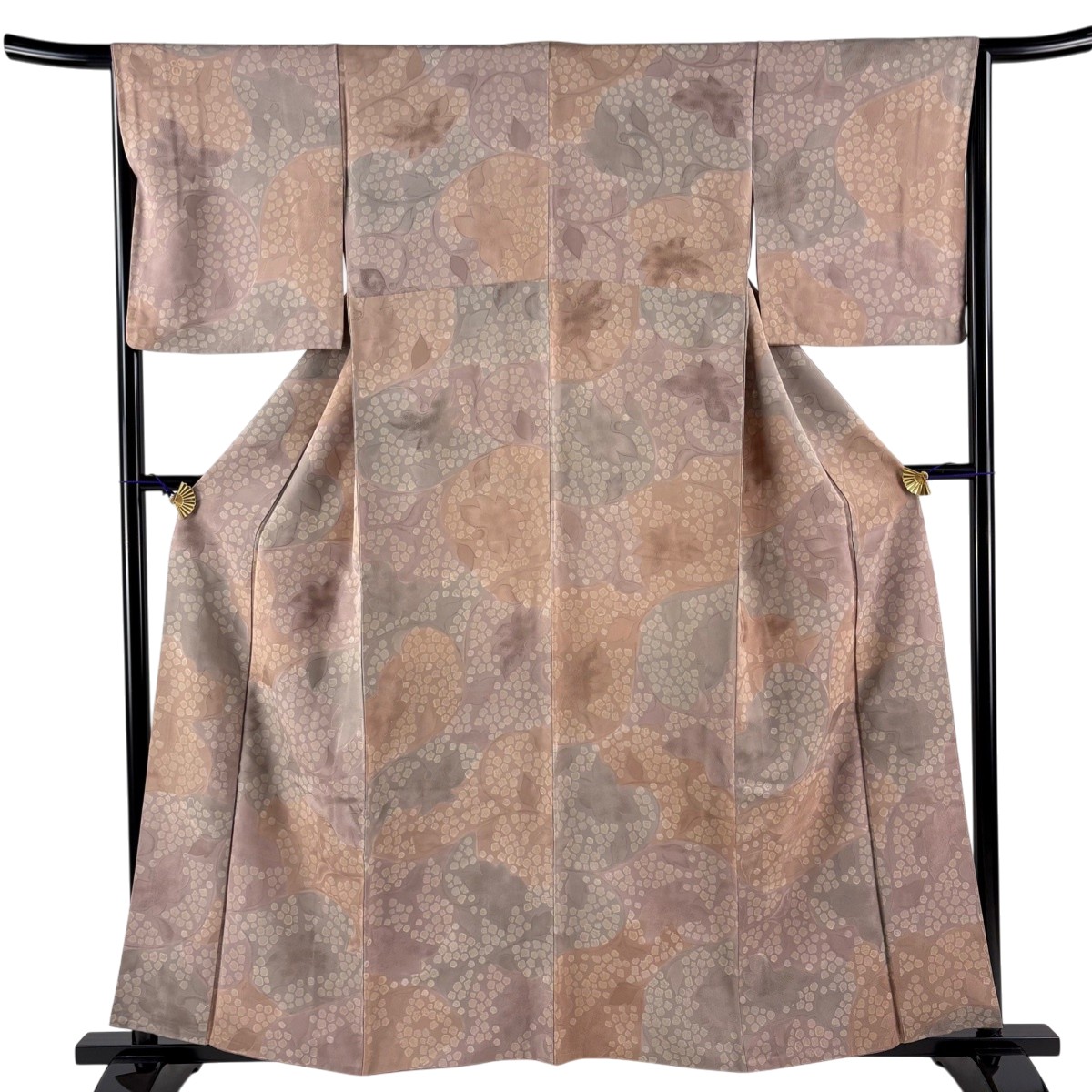 【美品】 小紋 身丈160cm 裄丈66cm M 袷 地紋 幾何学模様 薄小豆 正絹 秀品 【中古】