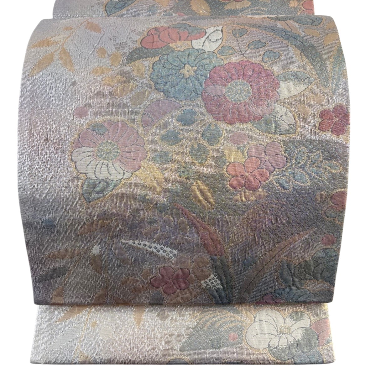 【美品】 袋帯 秀品 辻が花柄 霞 箔 銀色 六通 正絹 【中古】