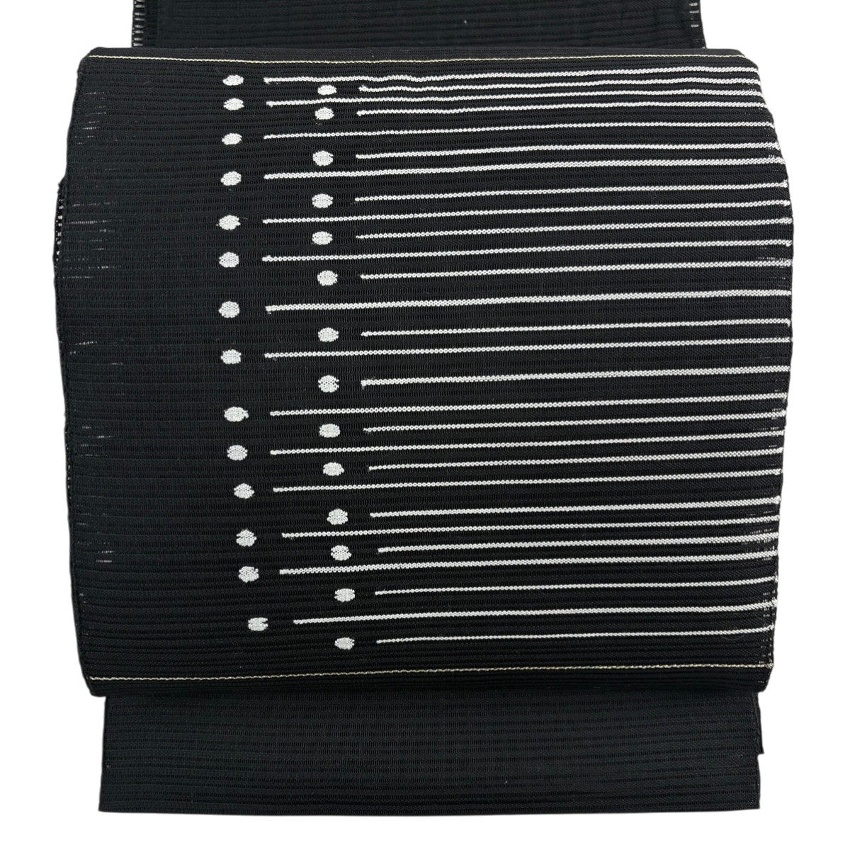 名古屋帯 秀品 夏帯 絽 松葉仕立て 縞 金糸 黒 正絹 【中古】